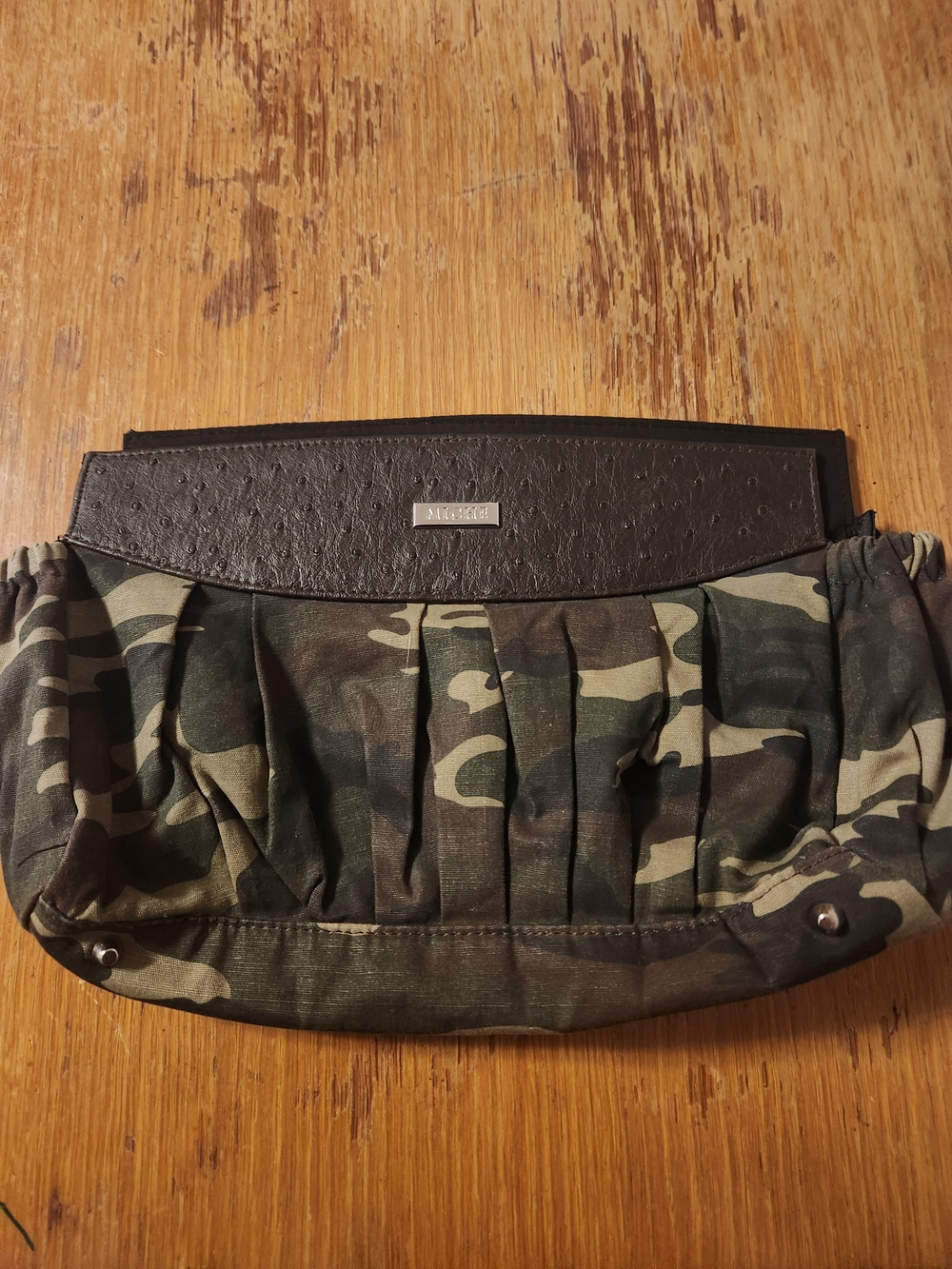 Miche Camouflage Pleated Clutch in Green and Black